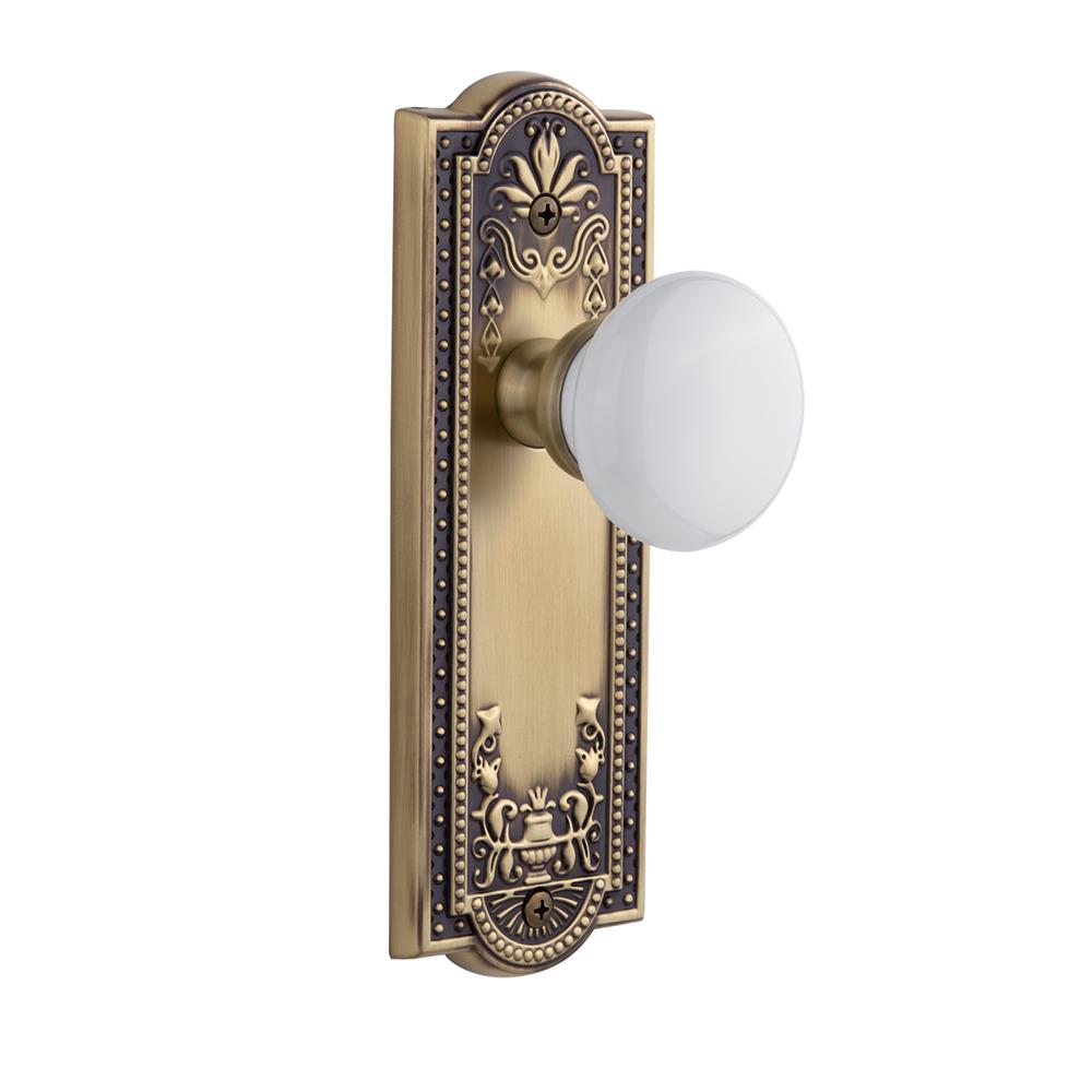 Grandeur by Nostalgic Warehouse PARHYD Privacy Knob - Parthenon Plate with Hyde Park Knob in Vintage Brass